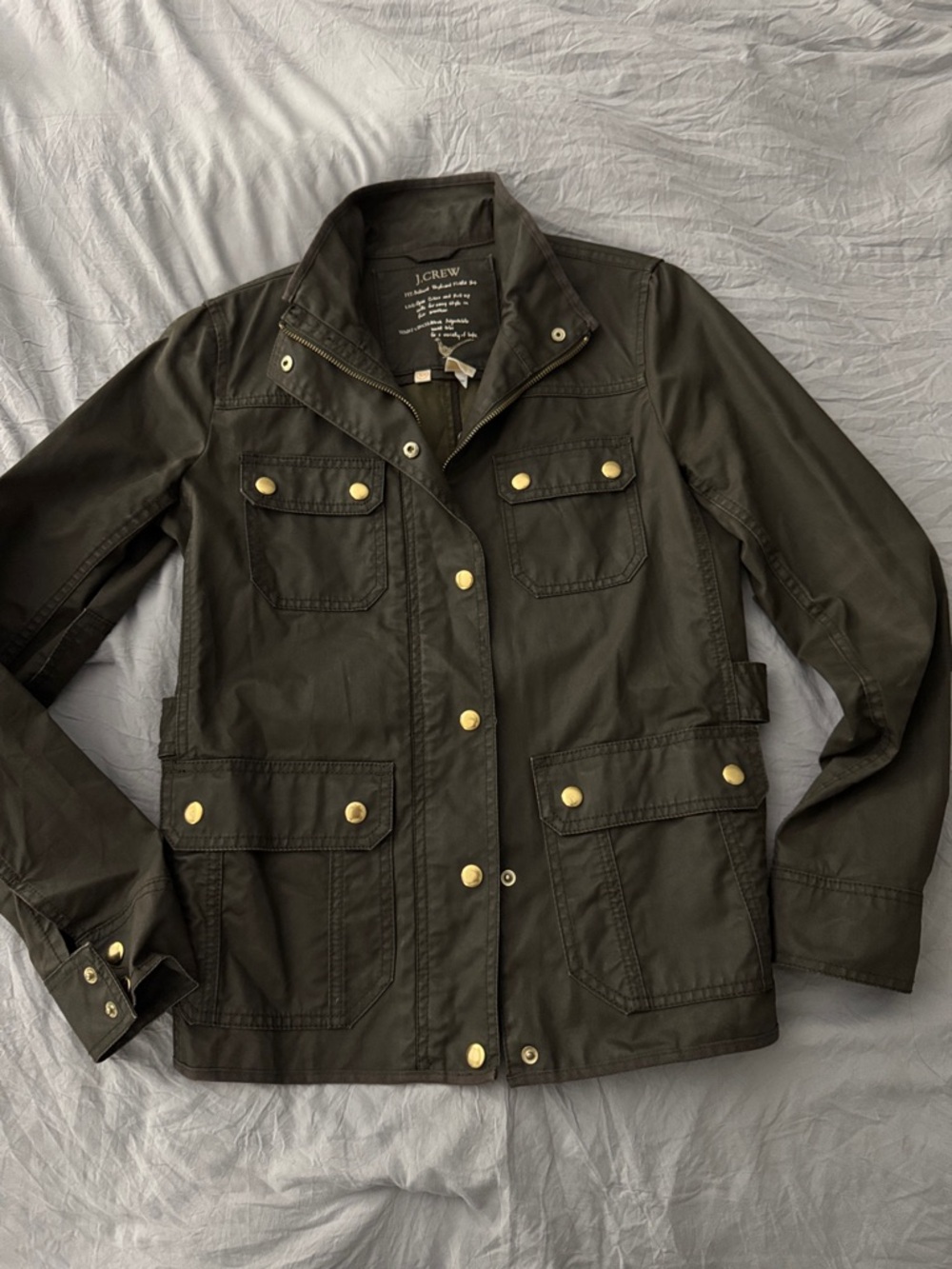 J. Crew Dark Olive Utility Jacket with Gold Hardware